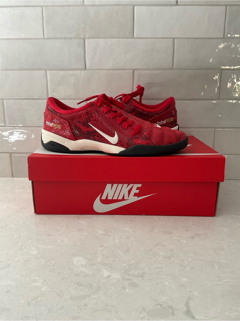 Nike Women’s Red Snake-Print Trainer with White Swoosh